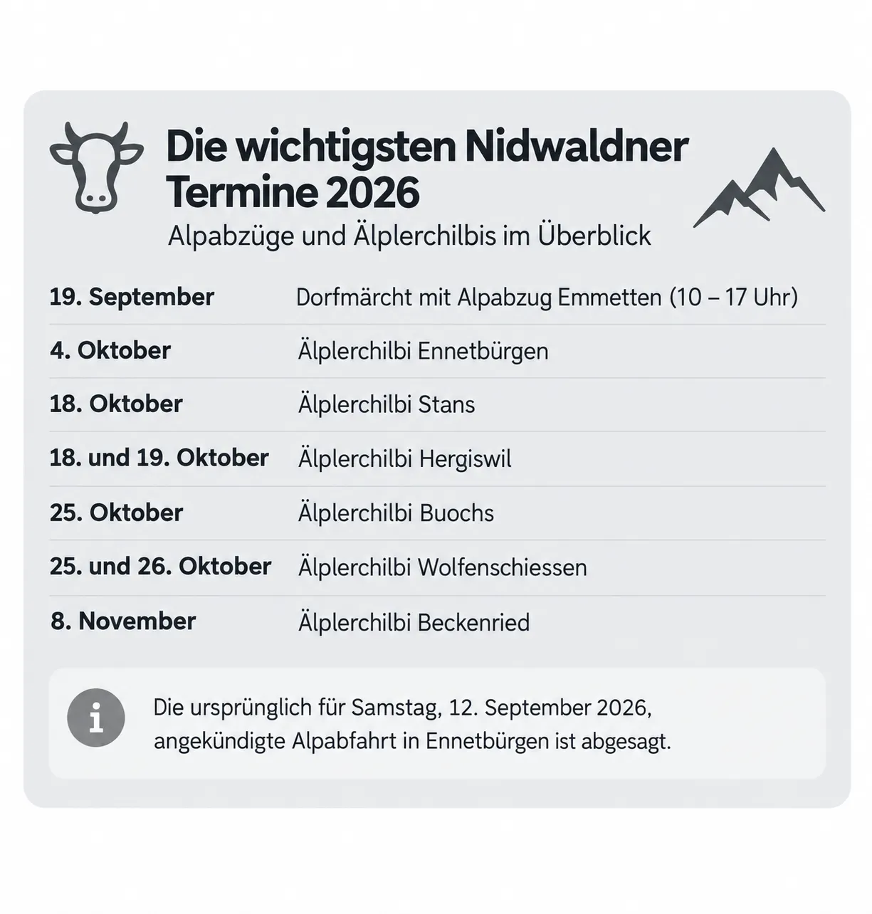 Die wichtigsten Nidwaldner Termine 2026